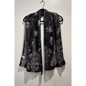 LAURA ASHLEY Rectangle Scarf Black Floral Silk Wide Sheer Stripes READ